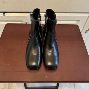 MA & LO Italian Black Leather Ankle Boots with Zipper Size 37